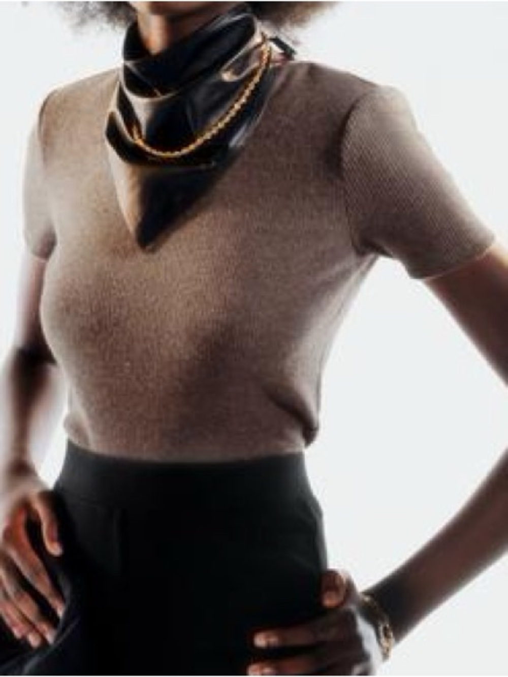 Zara Shoulder Pad Shirt Ribbed Summer Autumn